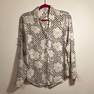Express Portofino Cream and Black print blouse ( Small, slim fit)